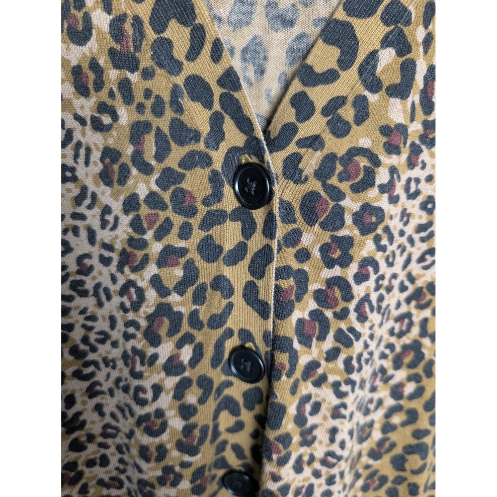 Talbots Cardigan Womens‎ M Brown Animal Print Collarless Long Sleeve Button